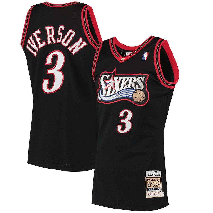 Philadelphia 76ers Allen Iverson Mitchell & Ness Black 1997 Hardwood Classics Jersey